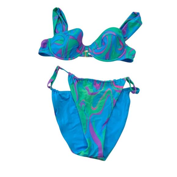 WeWoreWhat CLAUDIA Underwire Blue Purple Tanga Bikini Size LARGE - Picture 6 of 13